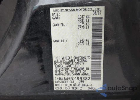 2015 Nissan Altima 3.5 Sl from USA, damaged, VIN 1N4BL3AP8FC499382